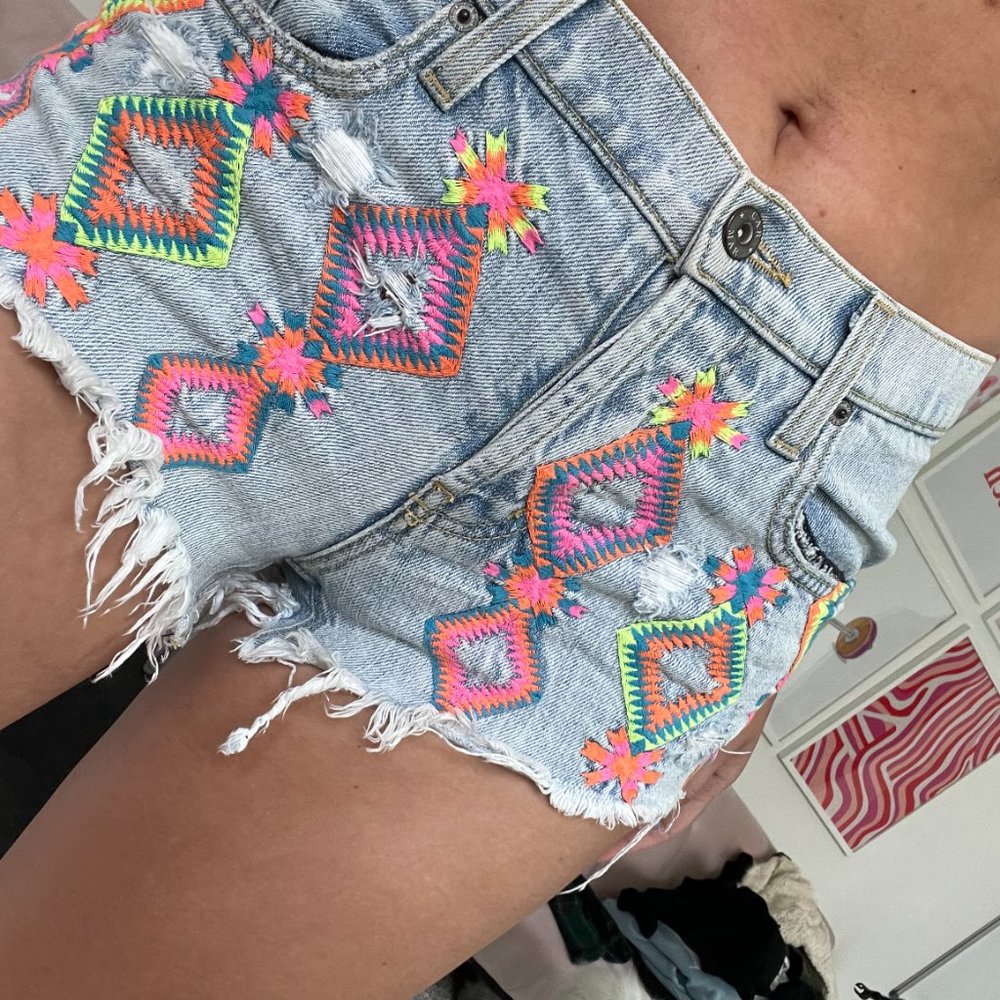 LF Embroidered Jean Shorts
